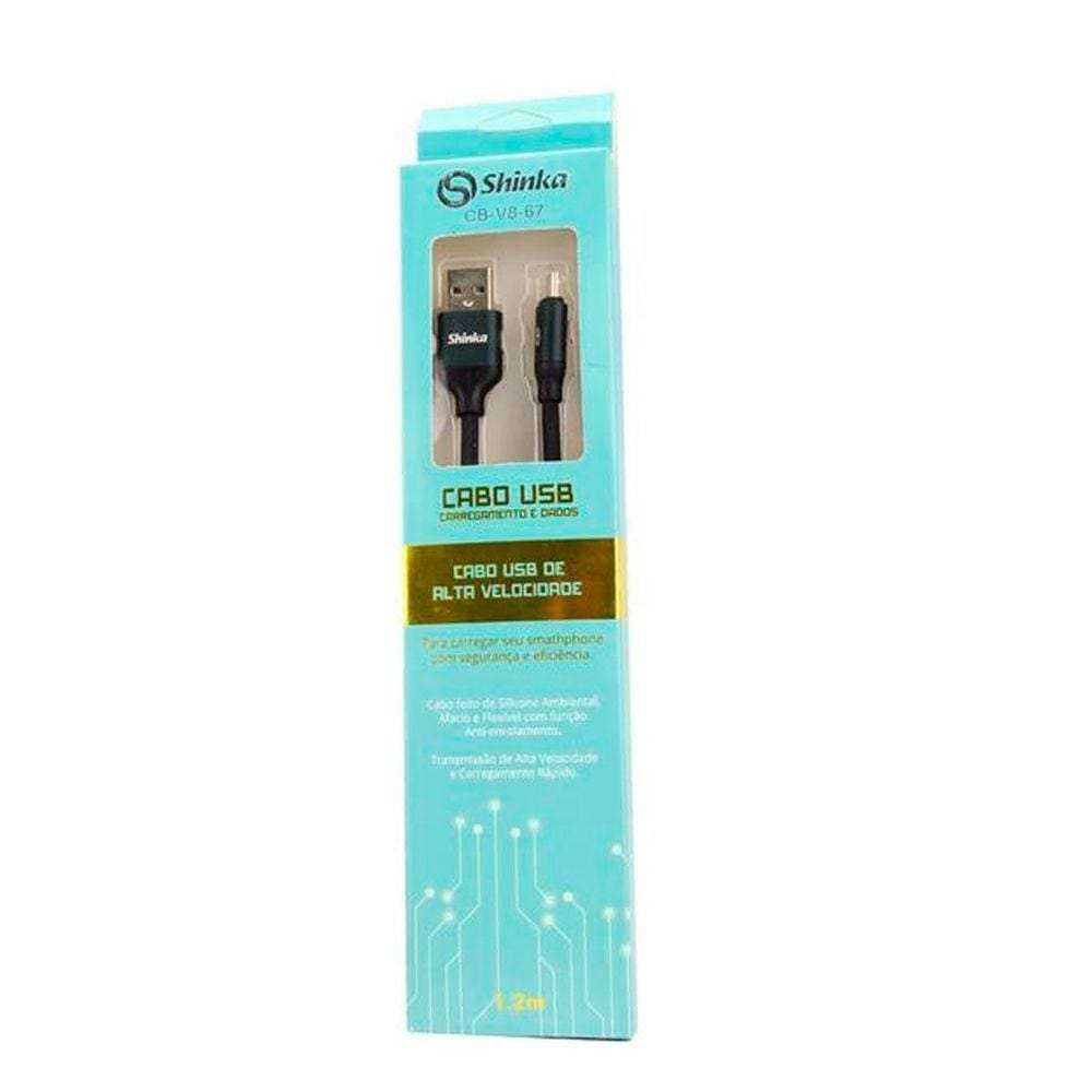 Cabo V8 Micro USB Emborrachado 1.20 Metros Preto Shinka