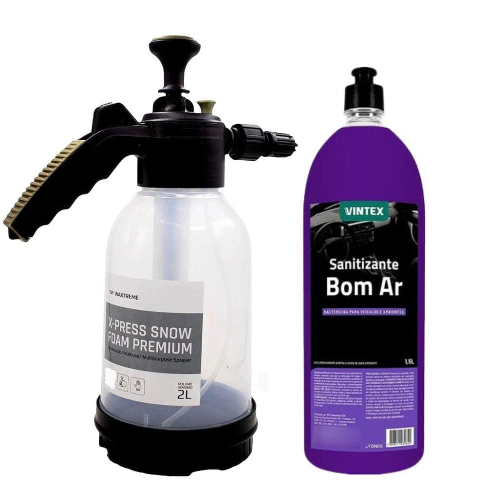 Pulverizador X-Press Snow Foam 2 Litros Waxtreme + Sanitizante Bom Ar 1,5L Vonixx