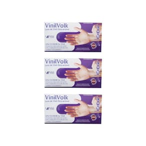Luvas Vinil Volk Com 100Un Media Sem Amido - Kit C/3Un