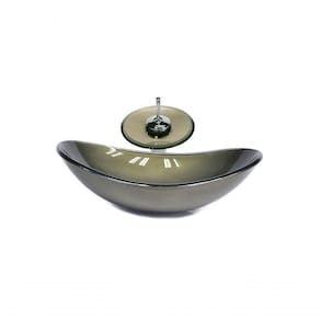 Cuba De Vidro Oval 47cm + Valvula + Torneira Cascata