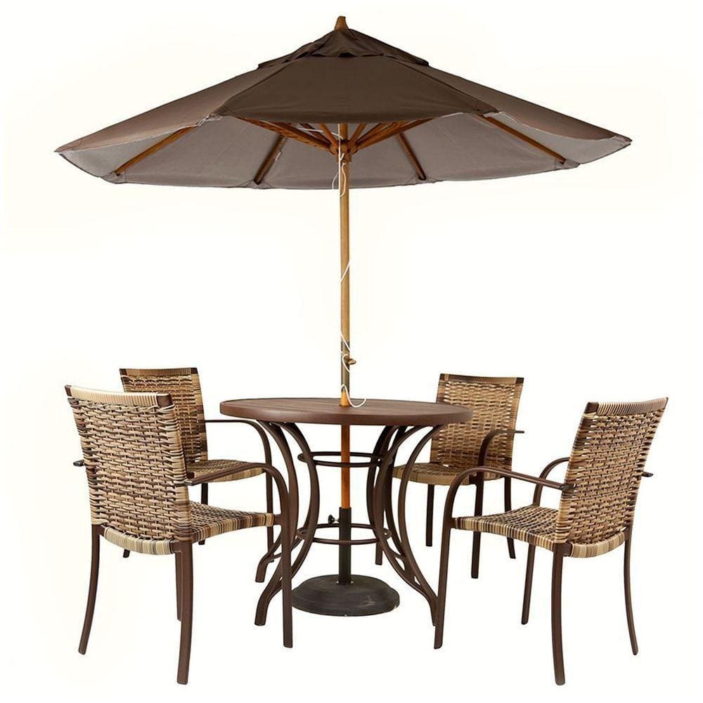 Kit 4 Cadeiras Fibra E Mesa E Marrom