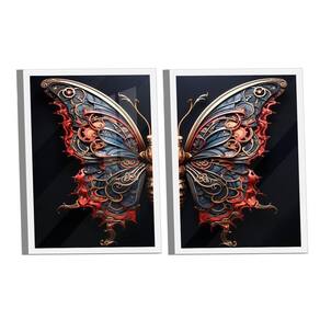 Dupla De Quadros Borboleta Azul Vermelha -- Br Artes