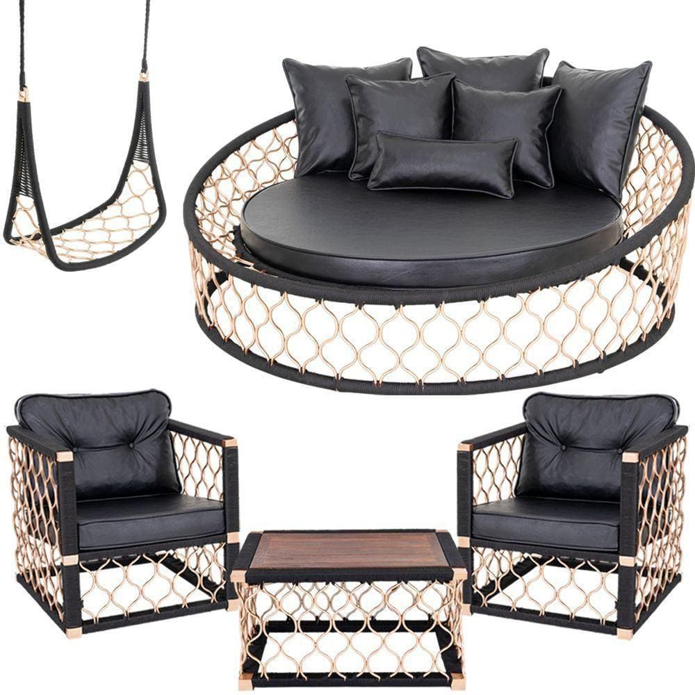 Combo Chaise 2 Poltronas 1 Balanço Mesa Corda Náutica