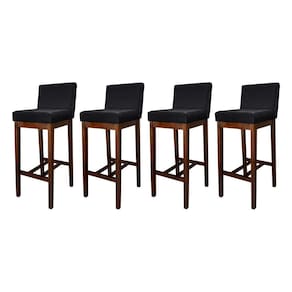Kit 4 Banquetas Alta com Encosto Estofado Lisboa Madeira Capuccino Suede Preto CCS