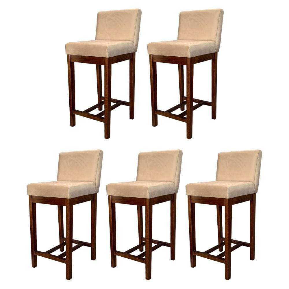 Kit 5 Banquetas Média Lisboa Madeira Capuccino Suede Bege CCS