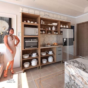 Cozinha Modulada Compacta 4 Peças Com Balcão Aéreos E Tampo Aspen Luciane Móveis Vanilla-cinza Puro