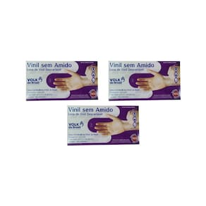 Luvas Vinil Volk Com 100Un Grande Sem Amido - Kit C/3Un