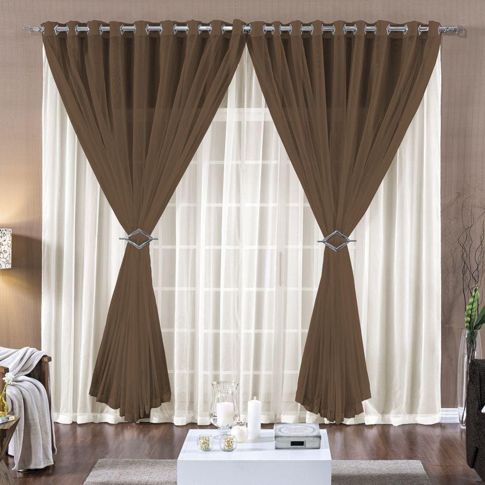 Cortina 4 Mts Voal Sala Quarto Para Trilho Comum Barata Tabaco