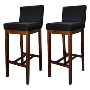 Kit 2 Banquetas Alta Estofada para Bancada Lisboa Madeira Capuccino Suede Preto CCS
