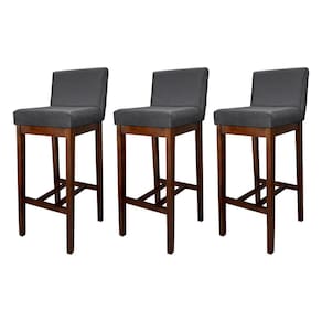 Kit 3 Banquetas Estofadas Alta Lisboa Madeira Capuccino Suede Cinza CCS