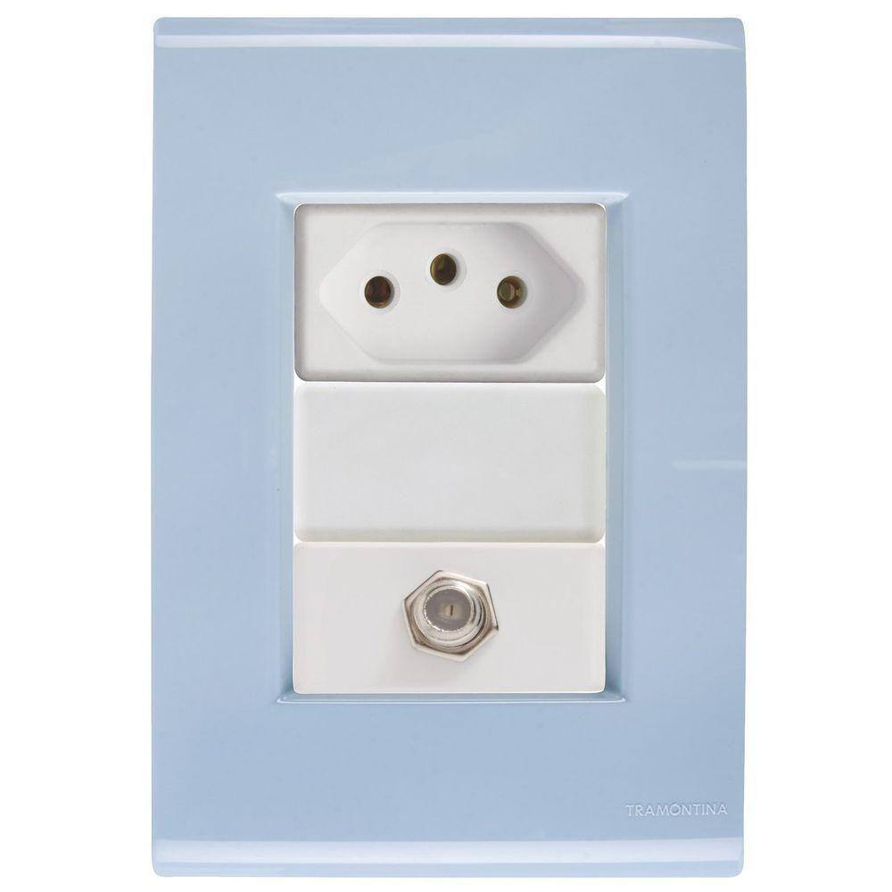 Cj Tomadas 10a E Tv Sat Coaxial Liz Azul Jeans Tramontina Completo Pronto Tramontina