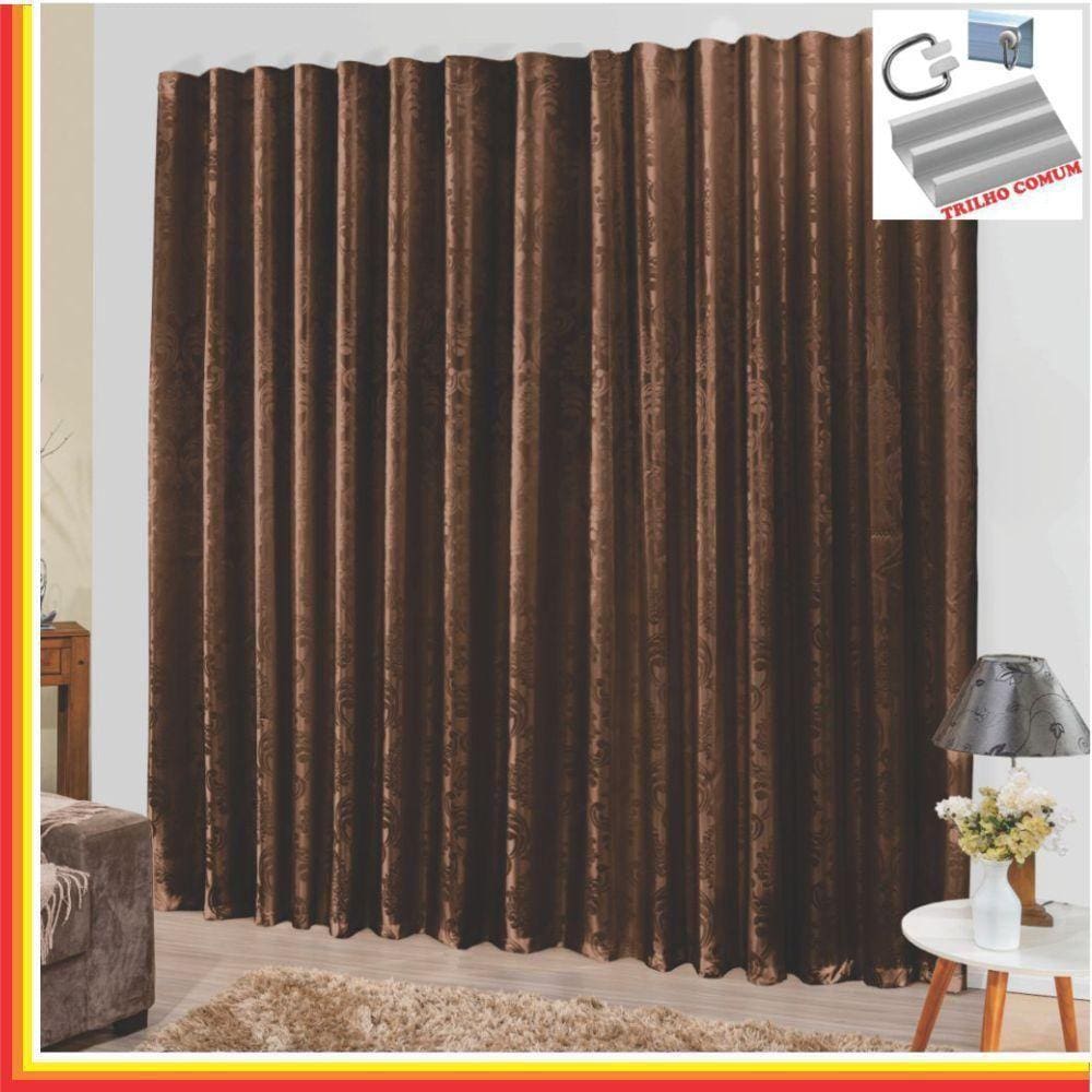 Cortina Tropical Em Jacquard 3,00 X 2,70 Para Trilho Comum - Tabaco