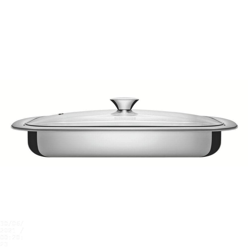 Assadeira Tramontina Cosmos Retangular Em Aço Inox Com Tampa De Vidro 34 Cm 2,2 L Tramontina