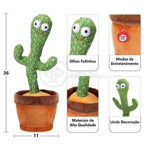 Brinquedo Infantil Cacto Dançante Pelúcia 120 Músicas Usb