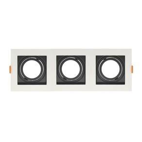 Spot De Embutir Quadrado Recuado Triplo Ar70 Direcionável Branco Com Preto