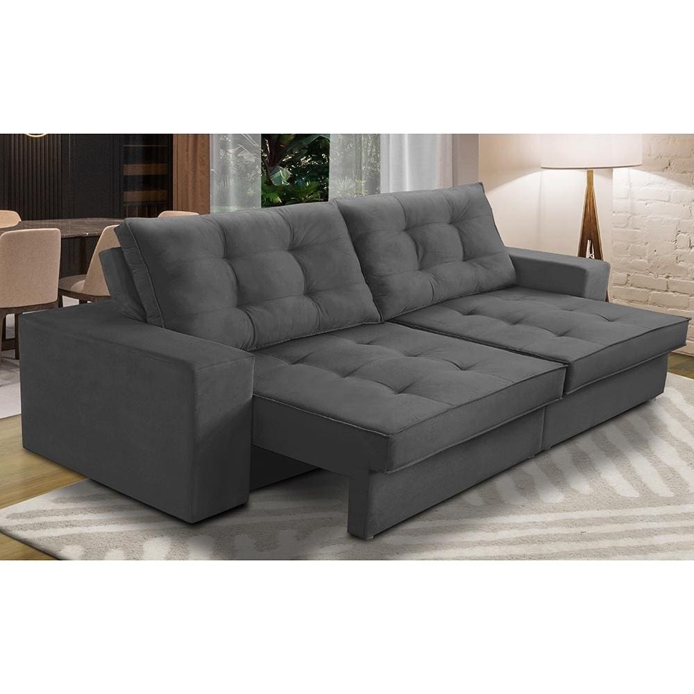 Sofá Retrátil e Reclinável 2 lugares 1,50m com Molas Giovana Suede Cinza Madelina Decor