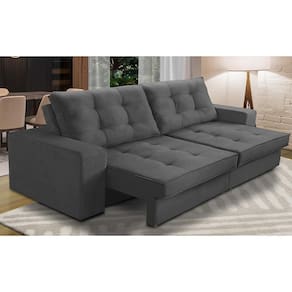 Sofá Retrátil e Reclinável 2 lugares 2,10m com Molas Giovana Suede Cinza Madelina Decor