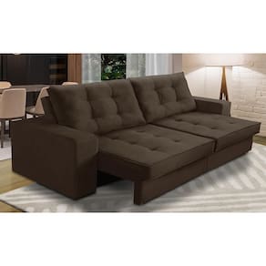 Sofá Retrátil e Reclinável 2 lugares 2,10m com Molas Giovana Suede Marrom Madelina Decor