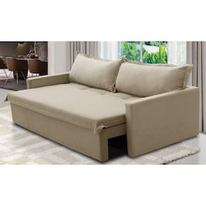 Sofá Sem Caixa Retrátil e Reclinável 1,85m com Molas Luzia Linho Bege Madelina Decor