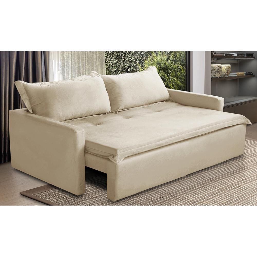 Sofá Sem Caixa Retrátil e Reclinável 1,65m com Molas Luzia Suede Bege Madelina Decor