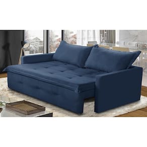 Sofá Sem Caixa Retrátil e Reclinável 1,65m com Molas Bianca Suede Azul Madelina Decor