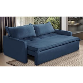 Sofá Sem Caixa Retrátil e Reclinável 1,65m com Molas Luzia Suede Azul Madelina Decor