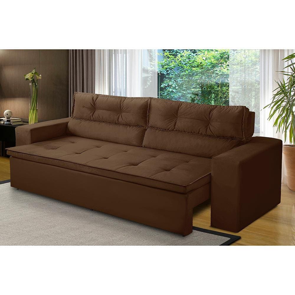Sofá Retrátil e Reclinável 2 lugares com Molas 2,00m Veronica Suede Marrom Madelina