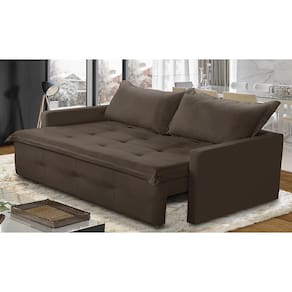 Sofá Sem Caixa Retrátil e Reclinável 1,65m com Molas Bianca Suede Marrom Madelina Decor