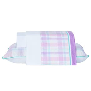 Jogo de Cama Infantil Lençol Vibes Unicórnio Xadrez Branco Solteiro 03 Peças - Percal 200 Fios