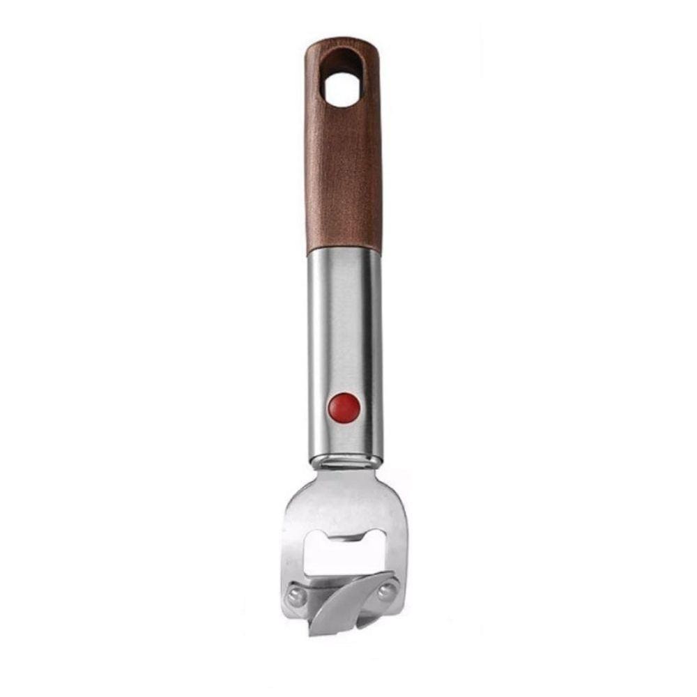 Abridor De Garrafa/Lata Em Aço Inox Com Cabo de Madeira 17cm