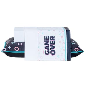 Jogo de Cama Infantil Lençol Game Over Branco Solteiro 03 Peças - Percal 200 Fios