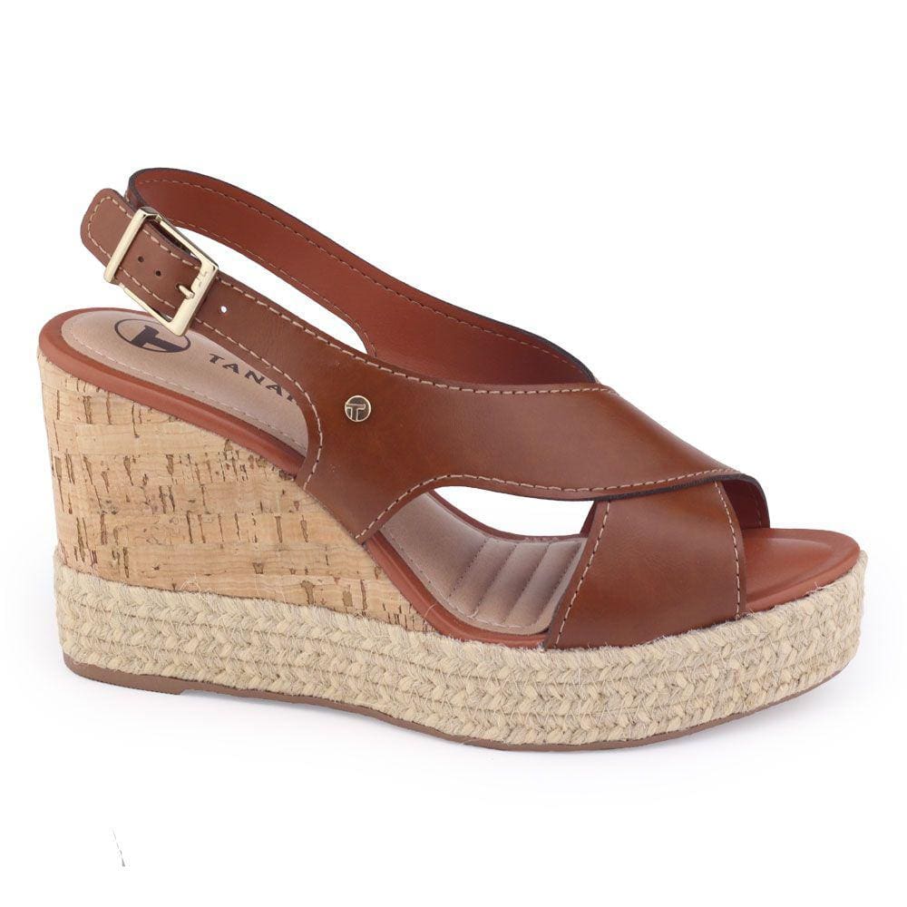 Sandália Anabela Feminina Tanara T6942 Wellen Canela Corda