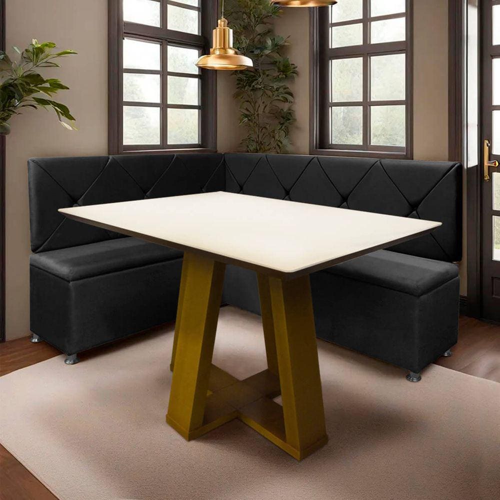 Conjunto Canto Alemão com Bau para Bar Lanchonete Preto 125x160cm SOFA STORE