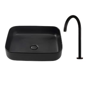 Kit Cuba para Banheiro Retangular Slim Cerâmica Fluorita e Torneira Alta Javari - Preto