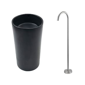 Kit Cuba de Piso para Banheiro Espinélio e Misturador de Piso Timonha - Preto e Prata Escovado