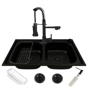 Cuba Dupla Gourmet Cozinha Aço Inox 78X43 Preta E Torneira