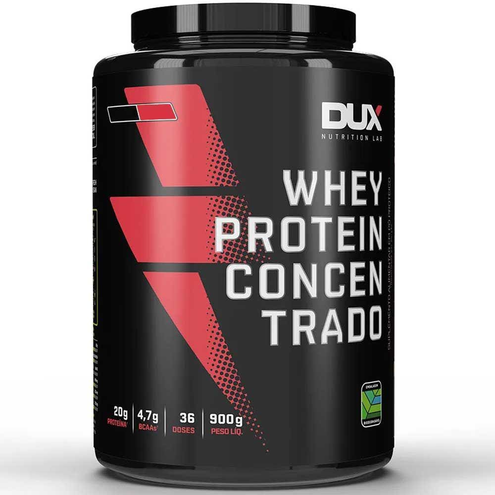 Whey Dux Concentrado Whey Protein Pote 900g Sabor Morango