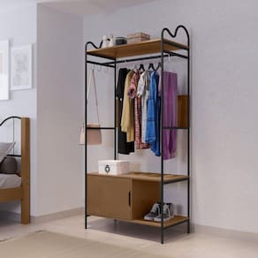 Closet Aberto em Mdf 1 Porta 90x192cm Oasis Preto/Marrom
