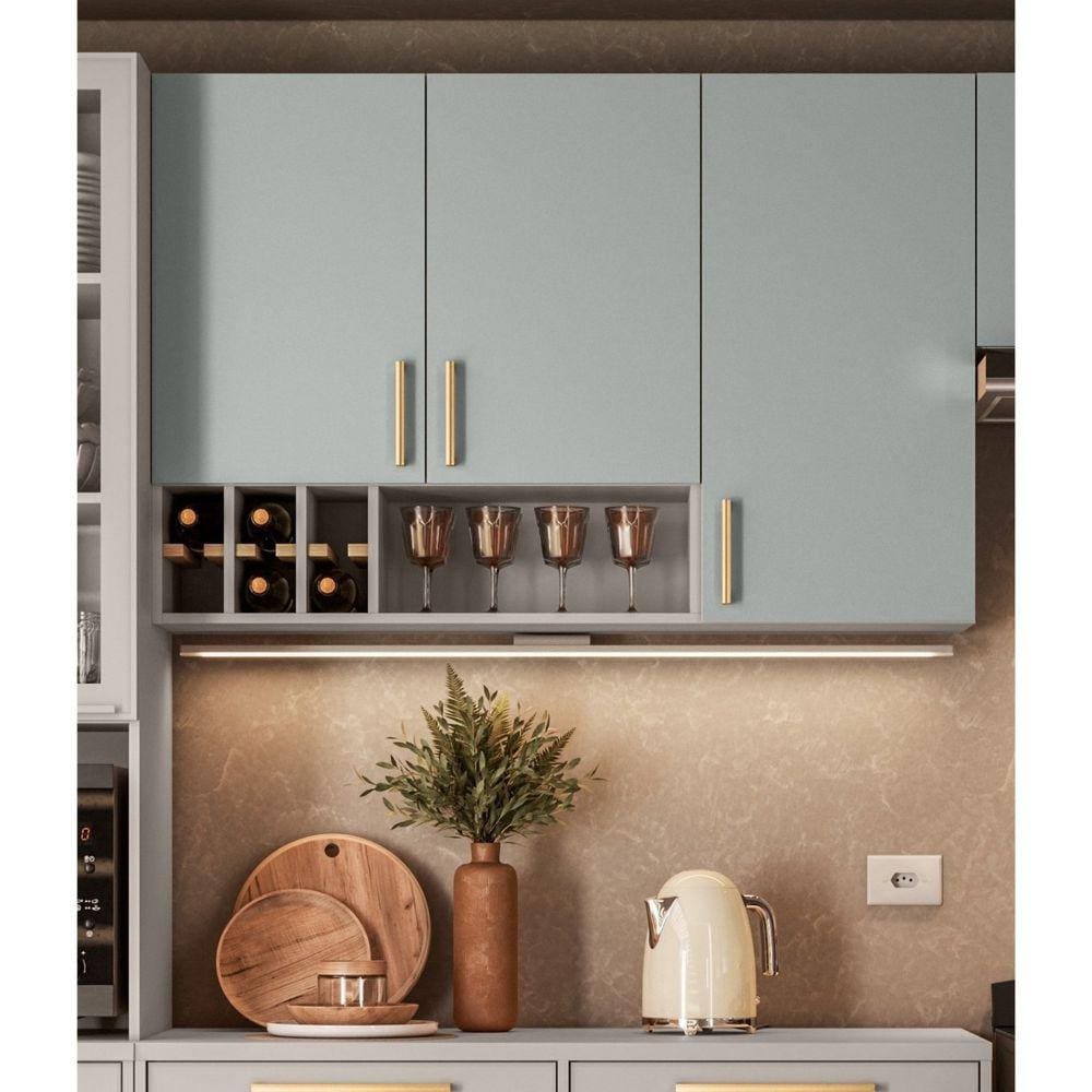 Armário Aéreo 3 Portas Nicho/ageda Garrafeiro 120cm Mdf Dobradiças Slow Motion Essence Cinza/Gris