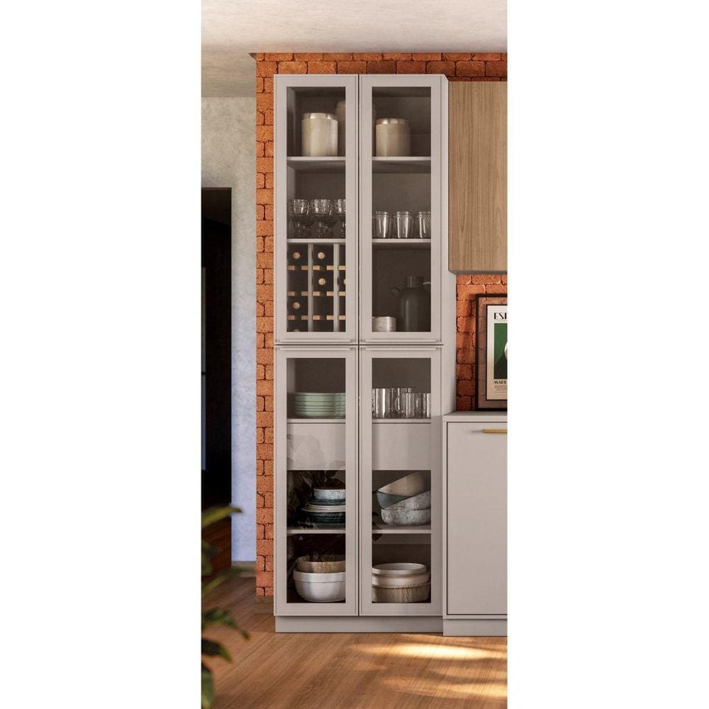 Cristaleira 4 Portas em Vidro 230cm de Altura 100% Mdf Dobradiças Slow Motion Essence  Cinza