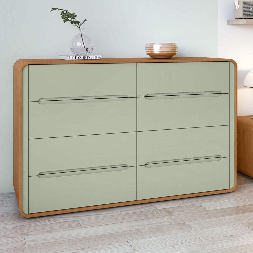 Cômoda 8 Gavetas 152x48x96cm Loop Amendoa Clean/Salvia