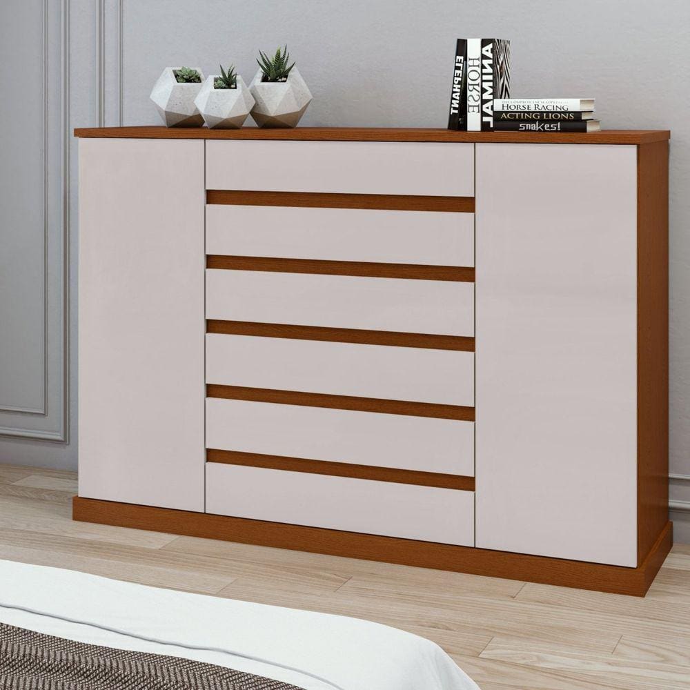 Cômoda 2 Portas 7 Gavetas 3 Prateleiras Vedra Frassino/Off White