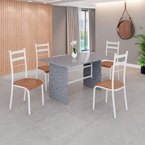 Conjunto Sala de Jantar Mesa Retangular 120x75cm Tampo Granito Ocre 4 Cadeiras Marselha C. Marrom / Branco
