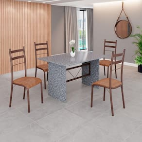 Conjunto Sala de Jantar Mesa Retangular 120x75cm Tampo Granito Ocre 4 Cadeiras Marselha C. Marrom / Marrom