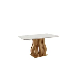 Mesa de Jantar Tampo Vidro/mdf 135x90cm Nuance Yescasa Castanho Cinamomo/Off White