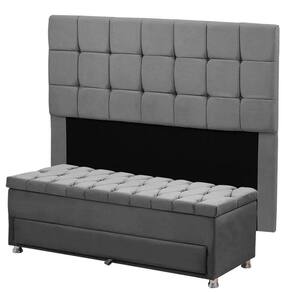 Conjunto Cabeceira Julia + Calçadeira Munique 140cm Veludo Shop das Cabeceiras