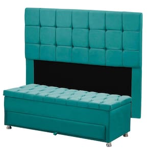 Conjunto Cabeceira Julia + Calçadeira Munique 140cm Veludo Shop das Cabeceiras