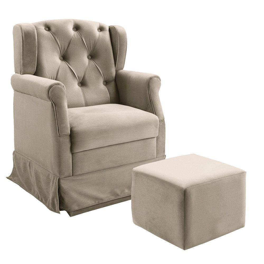 Poltrona Cadeira de Amamentação Balanço e Puff Ternura Suede Shop das Cabeceiras