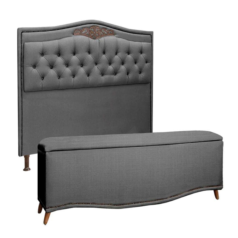 Conjunto Cabeceira e Calçadeira Holanda 140cm Linho Shop das Cabeceiras