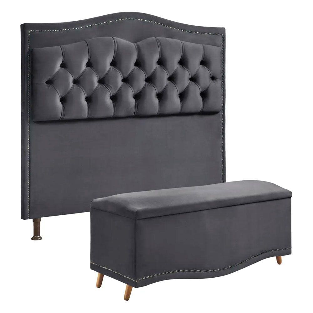 Conjunto Cabeceira e Calçadeira Holanda 140cm Veludo 2.0 Shop das Cabeceiras
